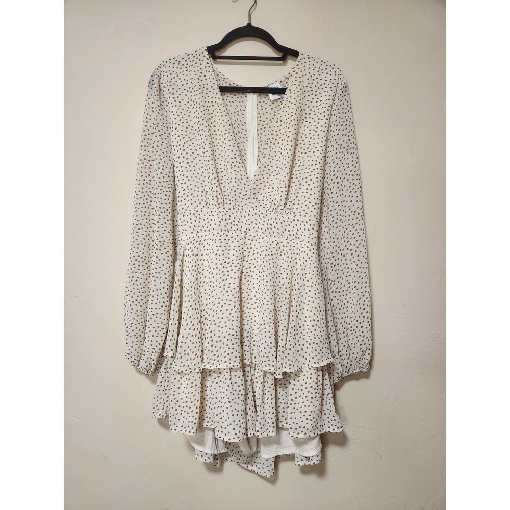 Princess Polly Beige Polka Dot Romper Womens Size 12 Long Sleeve
